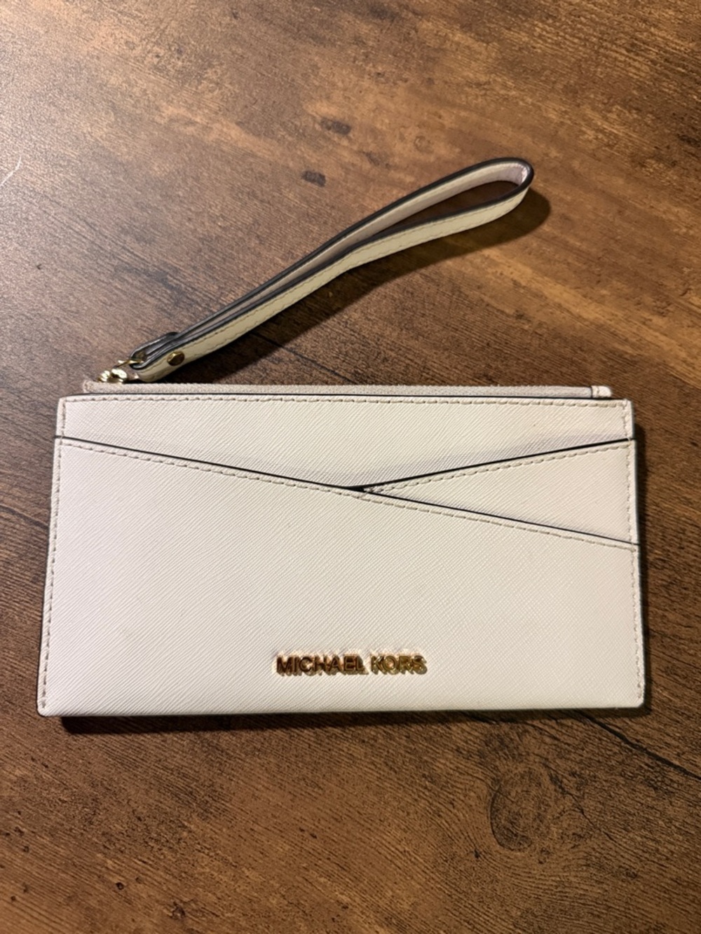 Michael Kors Cream Card & Key Holder Wristlet with Gold Logo